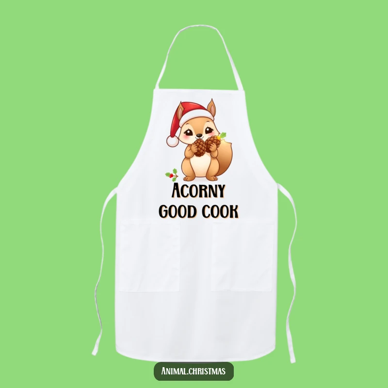 Funny Santa Squirrel Apron: Cook Up Holiday Magic with a Glowing Pinecone