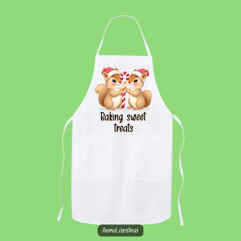 Funny Squirrel Christmas Apron: Tiny Hats & Candy Cane, Kitchen Fun Gift