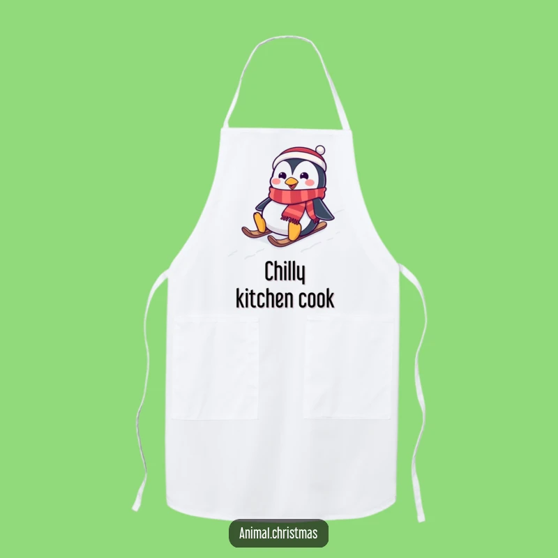 Funny Penguin Sliding Apron: Festive Kitchen Fun, Hilarious Snowy Hill Design, Unique Gift