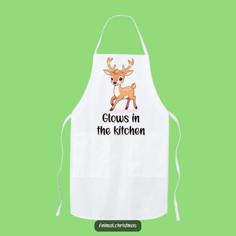 Funny Deer Christmas Apron: Twinkling Lights Antlers, Kitchen Fun Gift
