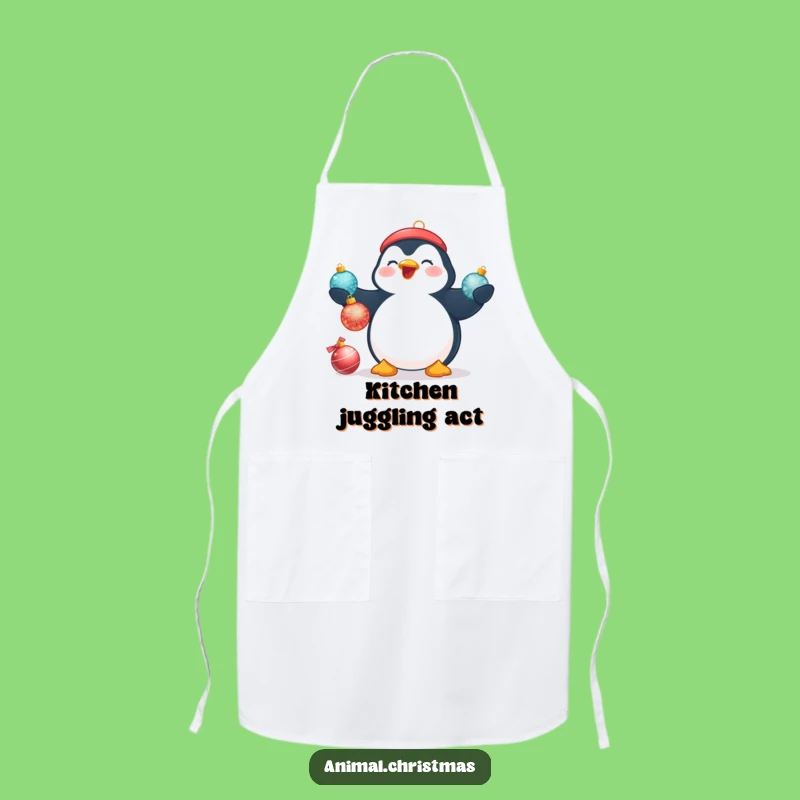 Funny Penguin Juggling Apron - Festive Christmas Kitchen Wear