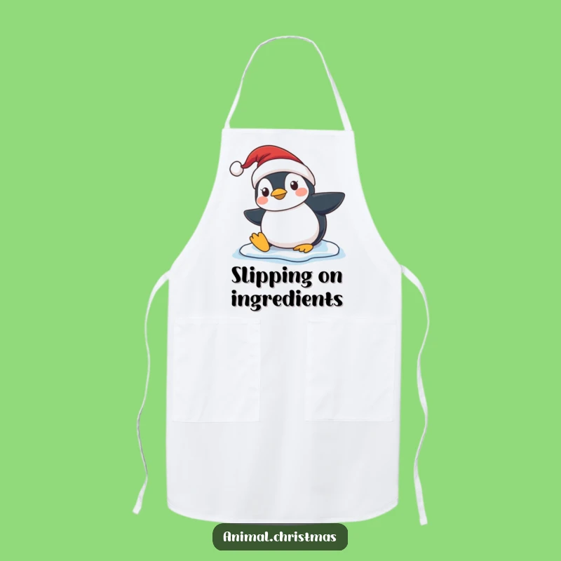 Funny Penguin Slip Apron - Santa Hat Kitchen Winter Cooking Humor