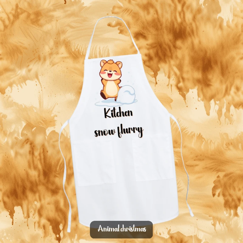 Funny Apron: An animal joyfully kicks up snow with a happy expression, adding energetic winter magic.