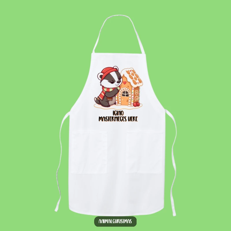 Funny Badger Baking Apron: Festive Scarf & Gingerbread House, Chef's Fun Gift