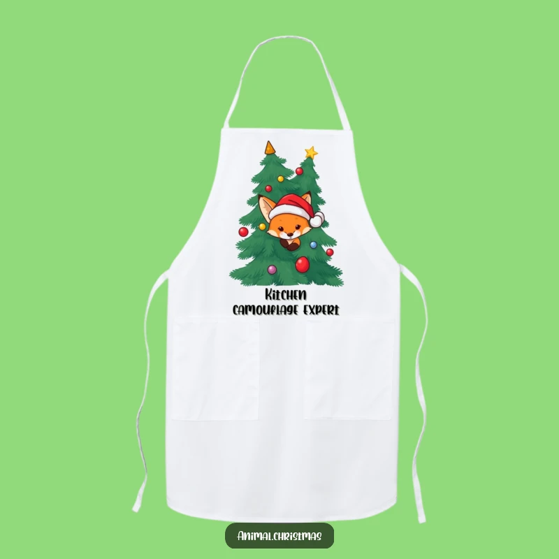Funny Fox Apron - Santa Hat Christmas Peek Chef