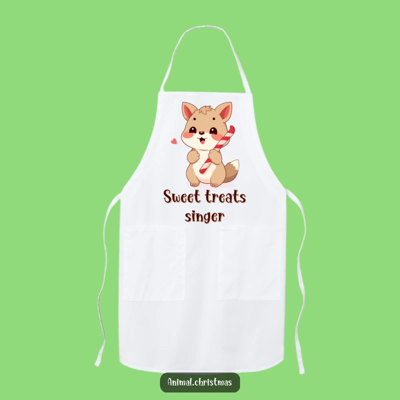 Funny Caroling Animal Candy Cane Apron, Festive Kitchen Harmony