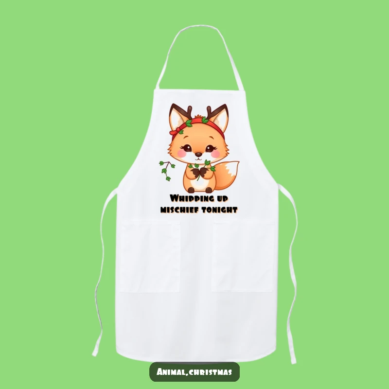 Funny Kawaii Fox Mistletoe Apron: Cook Up Holiday Cheer with Style