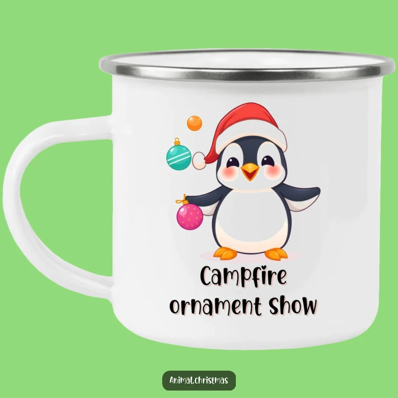 Funny Penguin Juggling Camping Mug: Enjoy Your Warm Drinks with Festive Fun