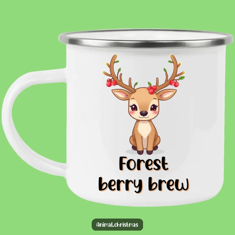 Festive Deer Antlers Camping Mug: Glowing Berries for Outdoor Funny Gift