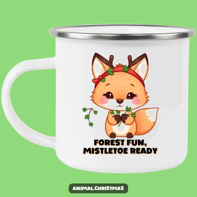 Funny Kawaii Fox Mistletoe Camping Mug: Your Festive Outdoor Companion
