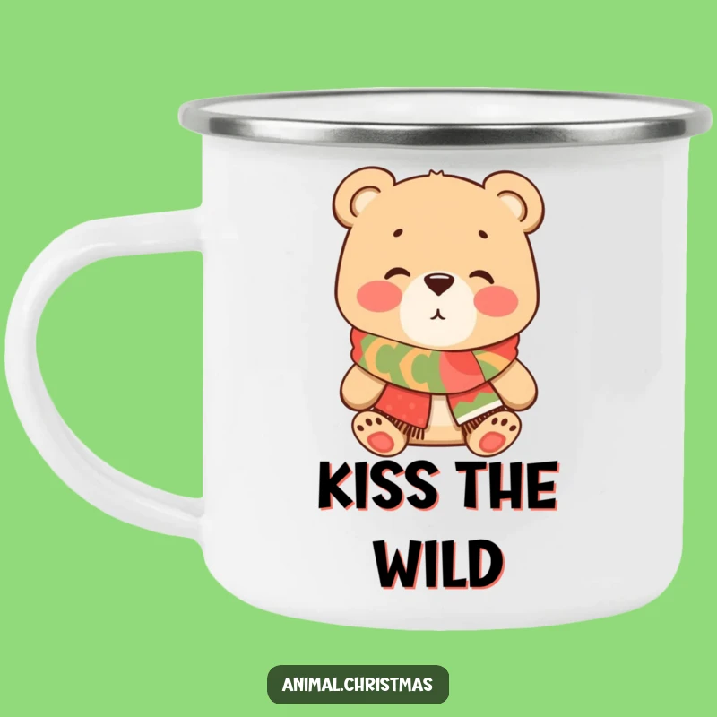 Funny Bear Kiss Camping Mug - Outdoor Festive Scarf Romance & Humor