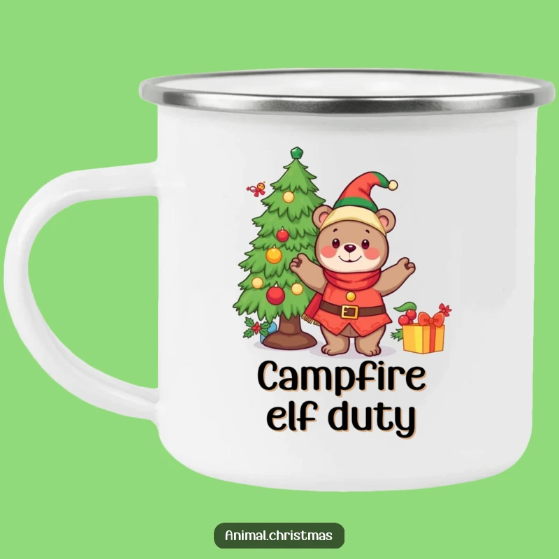 Funny Camping Mug Cheerful Bear Elf Holiday Adventure