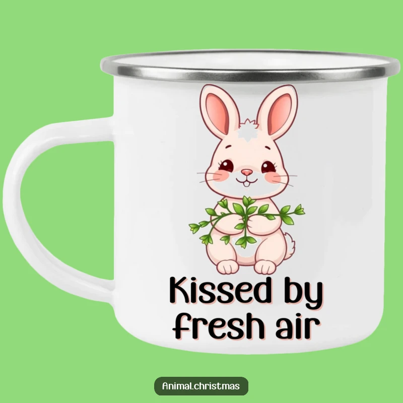Funny Kawaii Bunny Camping Mug: Mistletoe Hug - Outdoor Funny Gift