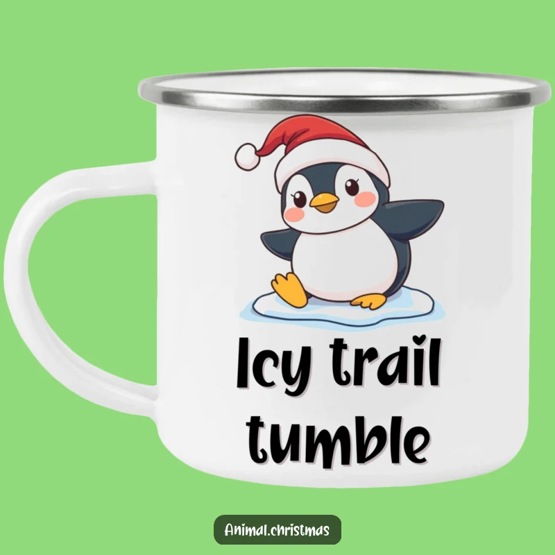 Funny Penguin Slip Camping Mug - Outdoor Santa Hat Winter Humor