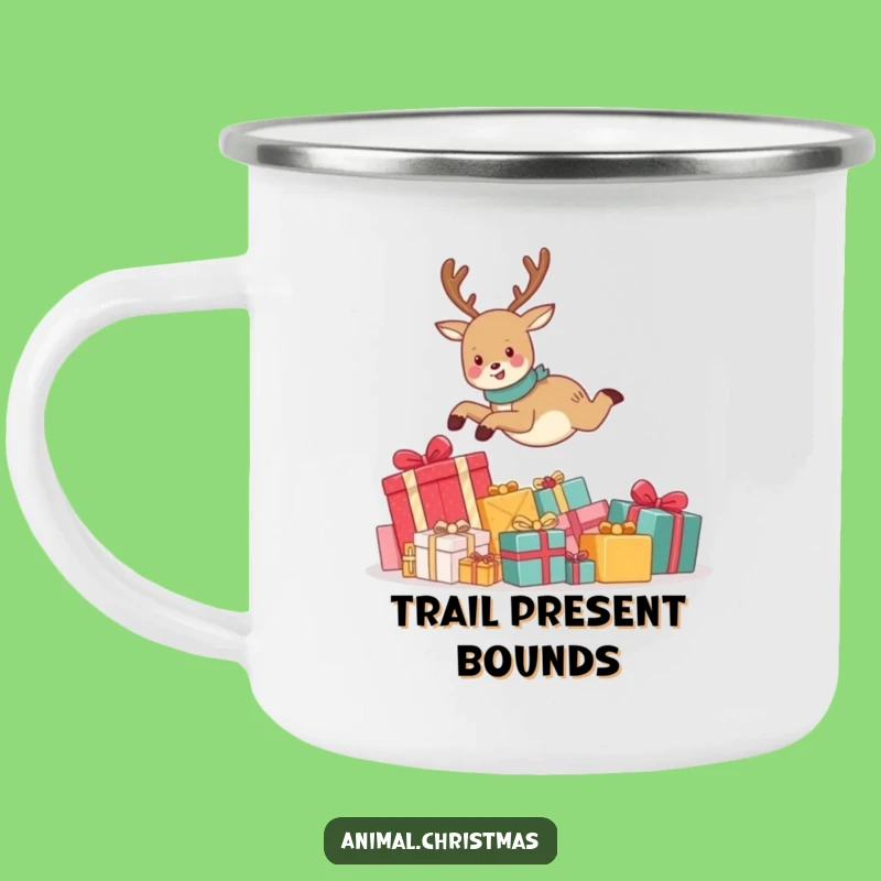 Funny Reindeer Camping Mug: Outdoor Holiday Cheer with Hilarious Leaping Design, Perfect Gift