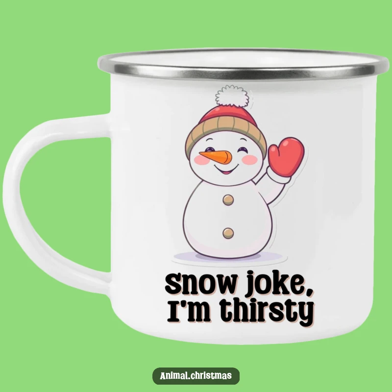 Funny Snowman Camping Mug: Enjoy Hot Drinks with a Cheerful Waving Winter Buddy
