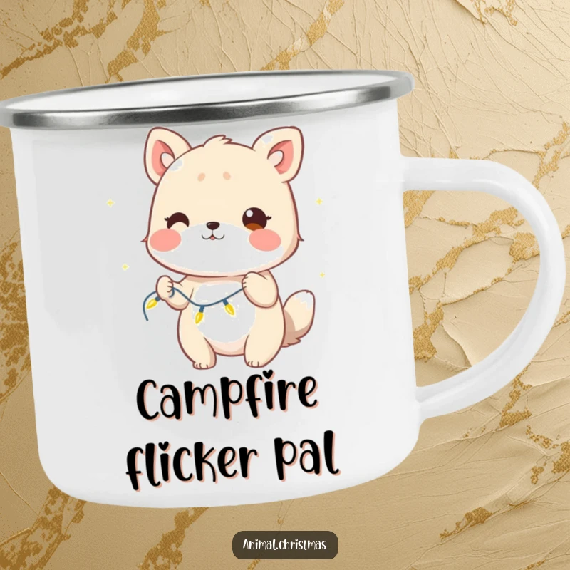 Funny Camping Mug: A winking animal holds twinkling lights, bringing mischievous holiday charm to your outdoor beverage moments.