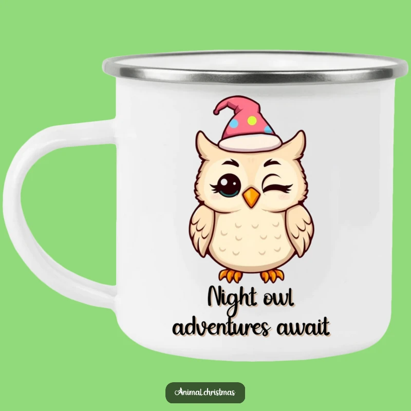 Funny Kawaii Owl Festive Hat Camping Mug: Adventure Fuelled by Laughter