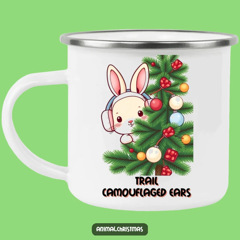 Funny Rabbit Earmuffs Enamel Camping Mug - Cute & Cozy Outdoor Gift