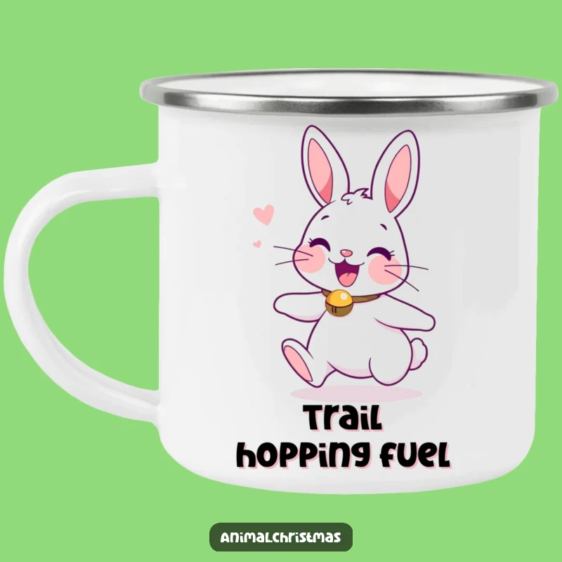 Funny Camping Mug Excited Bunny Jingle Bells Outdoors