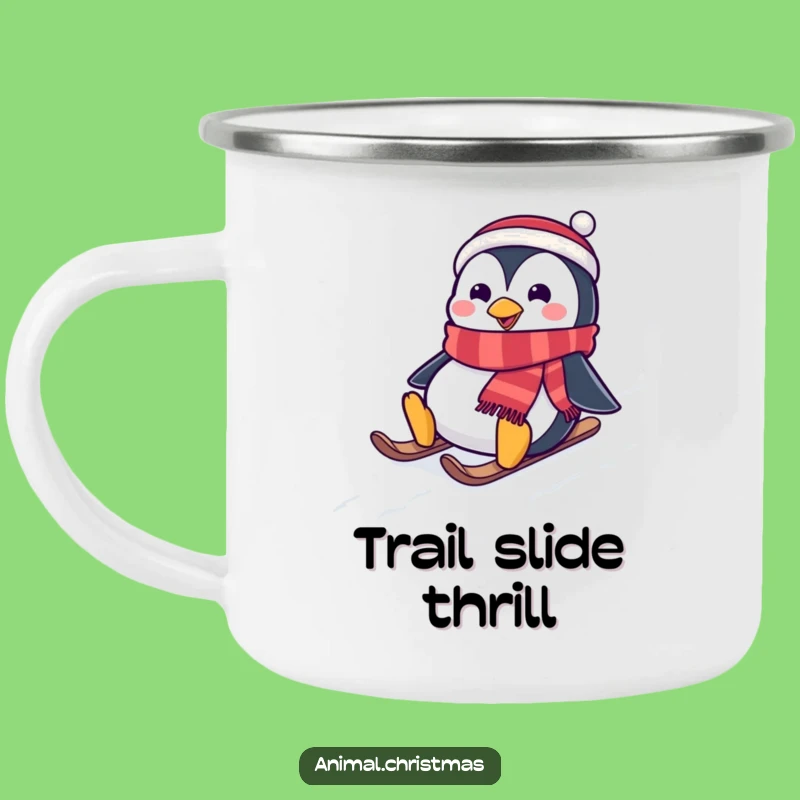 Funny Penguin Sliding Camping Mug: Outdoor Winter Fun, Hilarious Snowy Hill, Perfect Gift