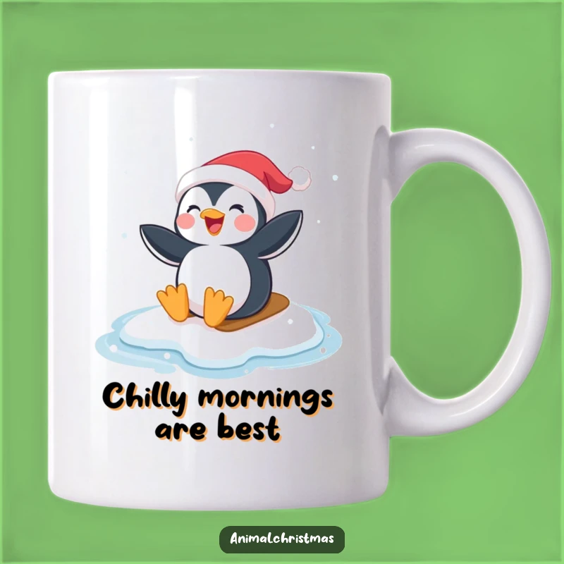 Funny Penguin Santa Hat Mug - Joyful Ice Sliding Holiday Gift