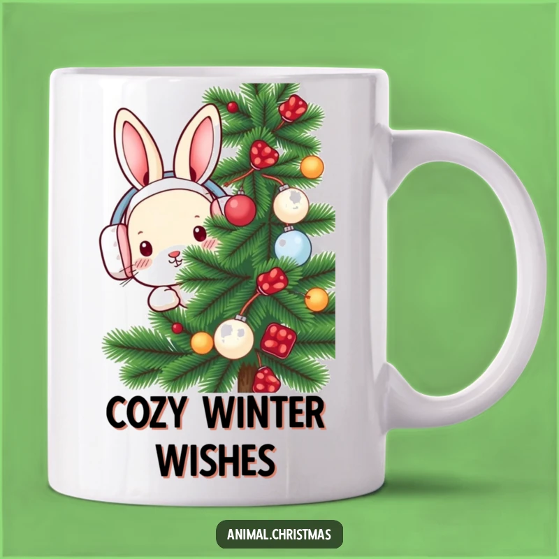 Funny Rabbit Earmuffs Mug - Cute Winter Peek Gift for Cozy Moments