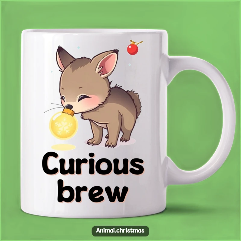 Funny Curious Animal Ornament Mug, Festive Holiday Discovery Gift