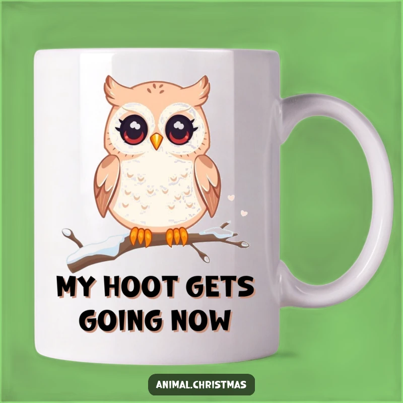 Funny Kawaii Owl Mug: Twinkling Eyes, Snowy Branch - Perfect Funny Gift