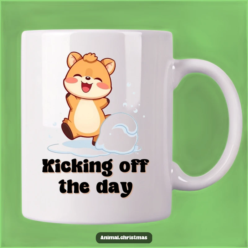 Funny Snow Kicking Animal Mug: Hilarious Winter Energy, a Perfect Coffee Gift!