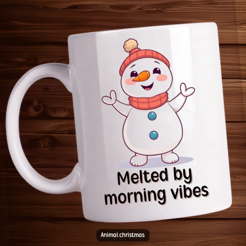 Funny Snowman Jig Mug: A snowman with a carrot nose doing a little jig, spreading winter joy and dance.