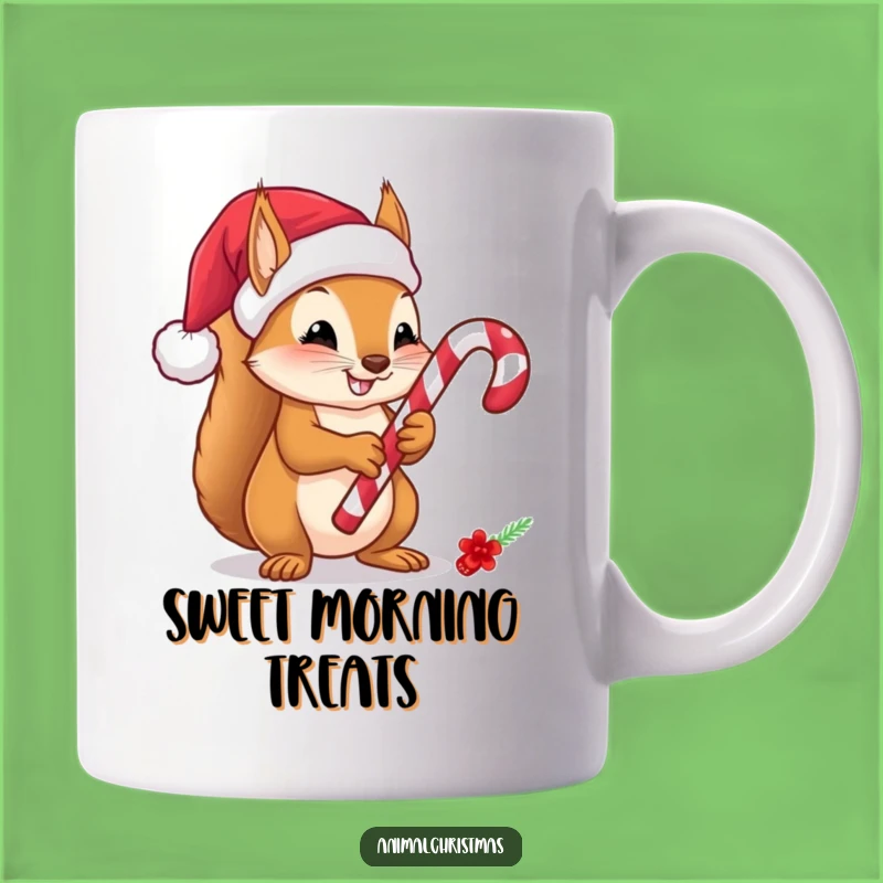 Funny Squirrel Candy Cane Mug - Festive Santa Hat Sweet Treat Humor Gift