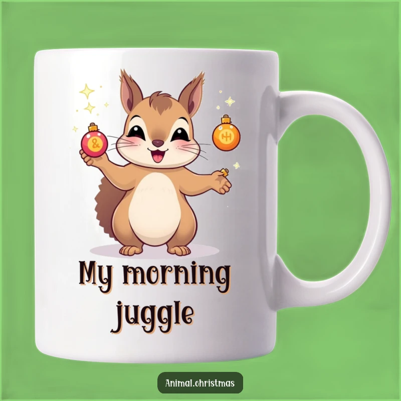 Funny Squirrel Juggling Mug: Sparkling Ornaments, Hilarious Holiday Fun, Perfect Gift