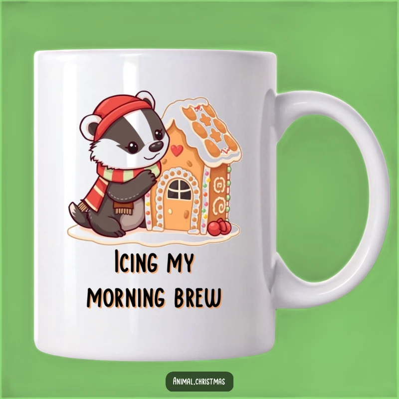 Funny Badger Baking Mug: Festive Scarf Decorating Gingerbread, Perfect Kitchen Gift