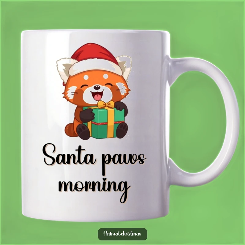 Funny Red Panda Santa Mug: Joyful Gift Unwrapping, Perfect Holiday Surprise Gift