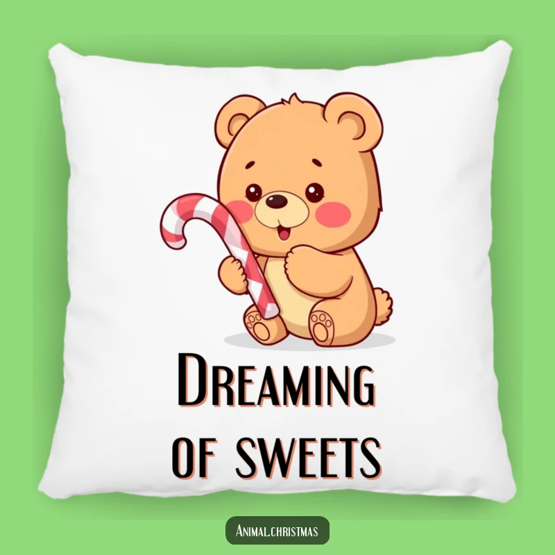 Funny Bear Cub Candy Cane Pillow: Cozy & Excited Cub for a Funny Gift