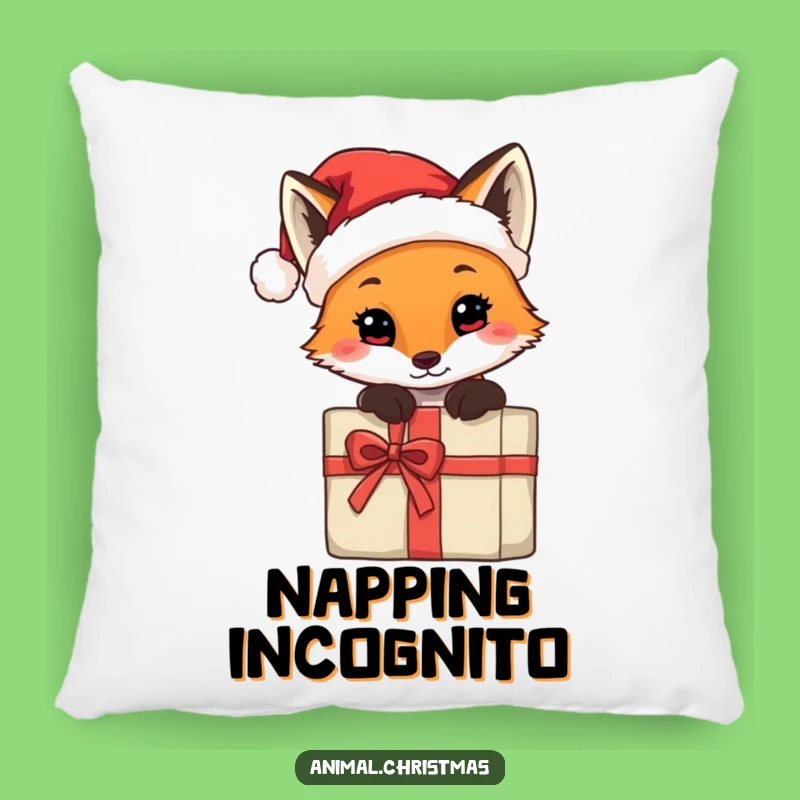 Funny Fox Santa Hat Pillow - Cozy Comic Christmas Decor