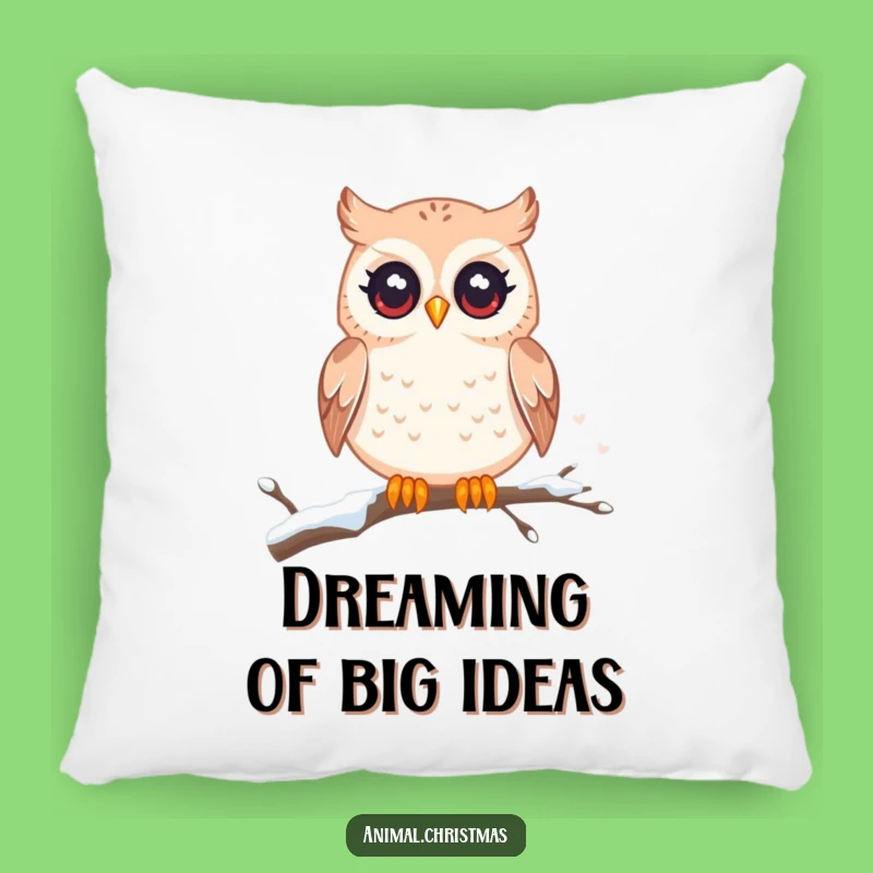 Funny Kawaii Owl Pillow: Twinkling Eyes, Snowy Branch - Cozy Cute Funny Gift