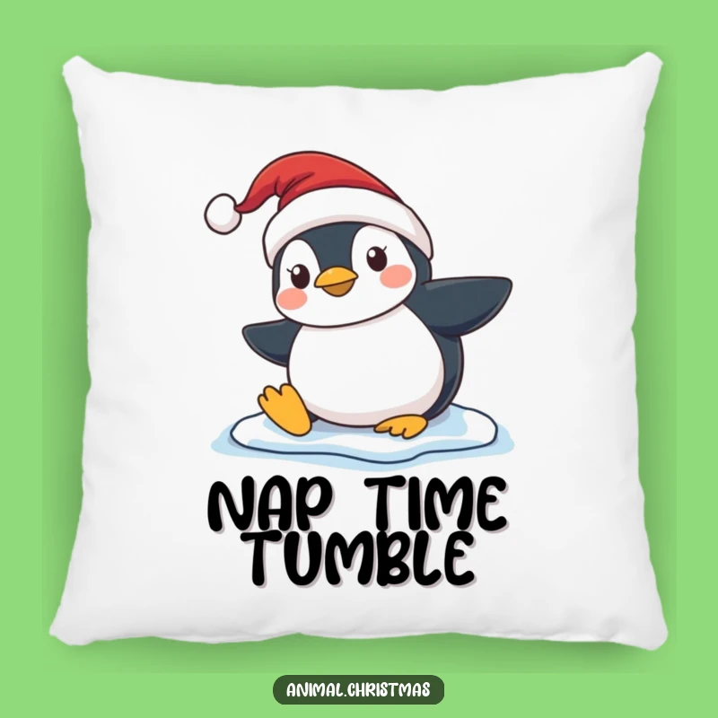 Funny Penguin Slip Pillow - Cozy Santa Hat Winter Comfort & Humor