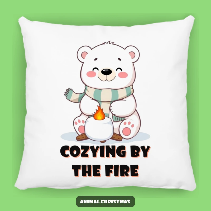 Funny Polar Bear Pillow - Festive Marshmallow Roasting Comfort