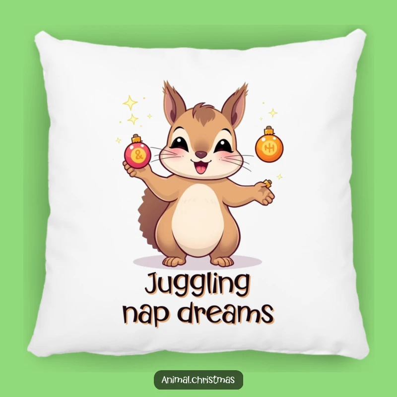 Funny Squirrel Juggling Pillow: Cozy Festive Comfort, Hilarious Ornament Design, Perfect Gift