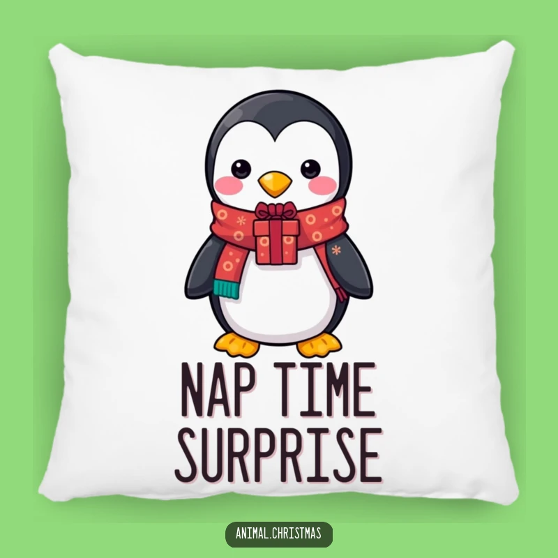 Funny Penguin Scarf Pillow - Cozy Comic Christmas Decor Gift