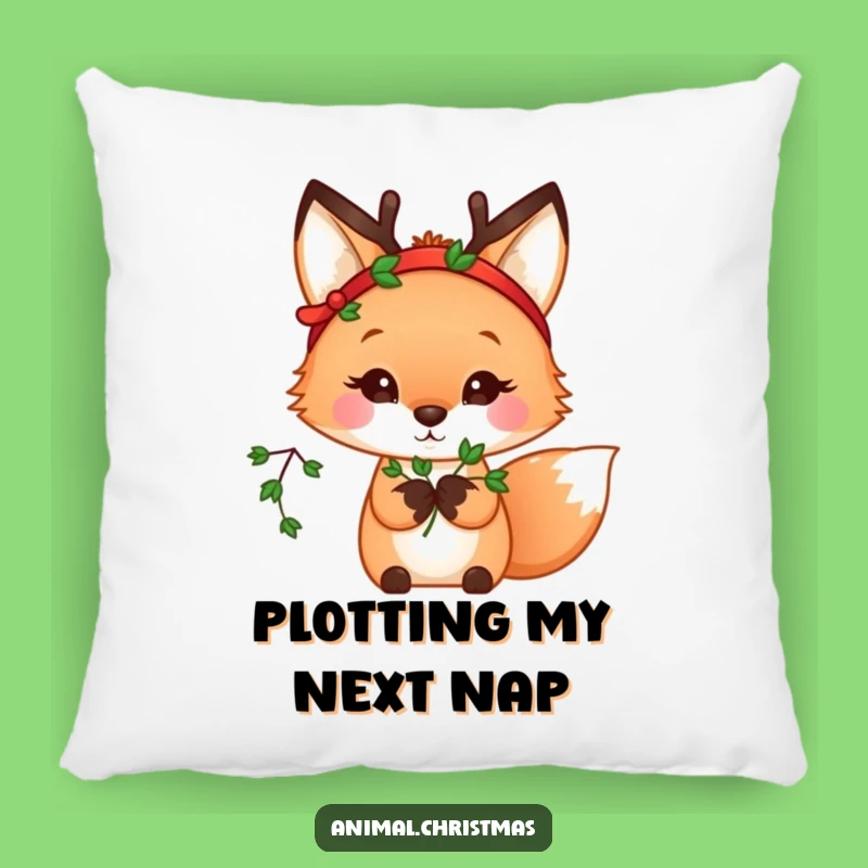 Funny Kawaii Fox Mistletoe Pillow: Cozy Up with Holiday Cuteness