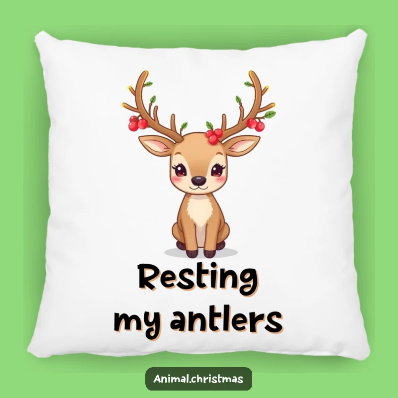 Festive Deer Antlers Pillow: Glowing Berries for Cozy Funny Gift