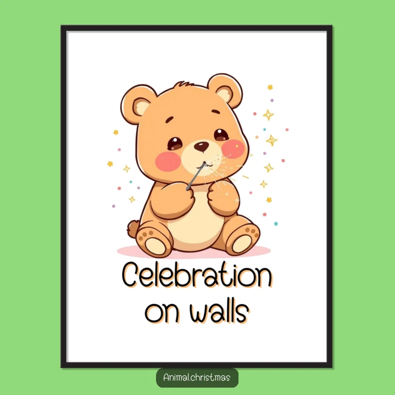 Funny Kawaii Bear Digital Art Print: Confetti Celebration - Instant Funny Gift