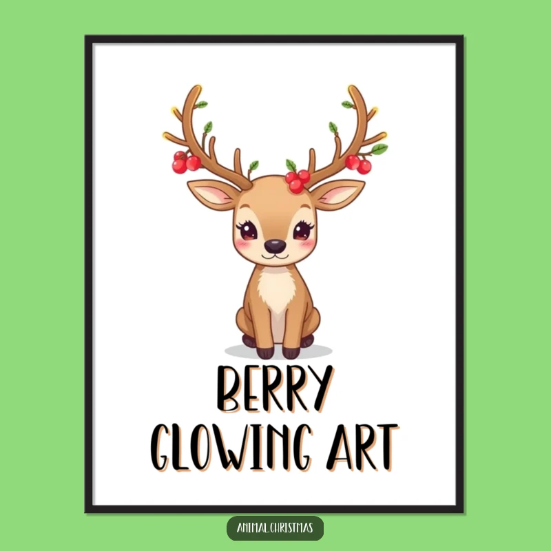 Festive Deer Antlers Digital Art: Glowing Berries Decor, Funny Gift