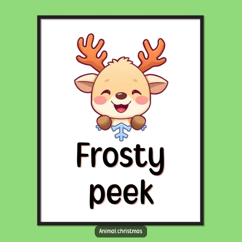 Funny Peeking Antlered Animal Digital Print, Instant Holiday Wall Art