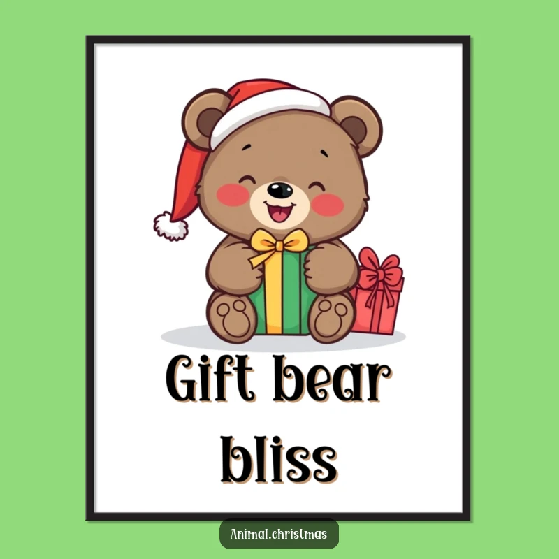 Funny Bear Santa Digital Art: Gift Unwrapping Design File, Hilarious Instant Holiday Gift