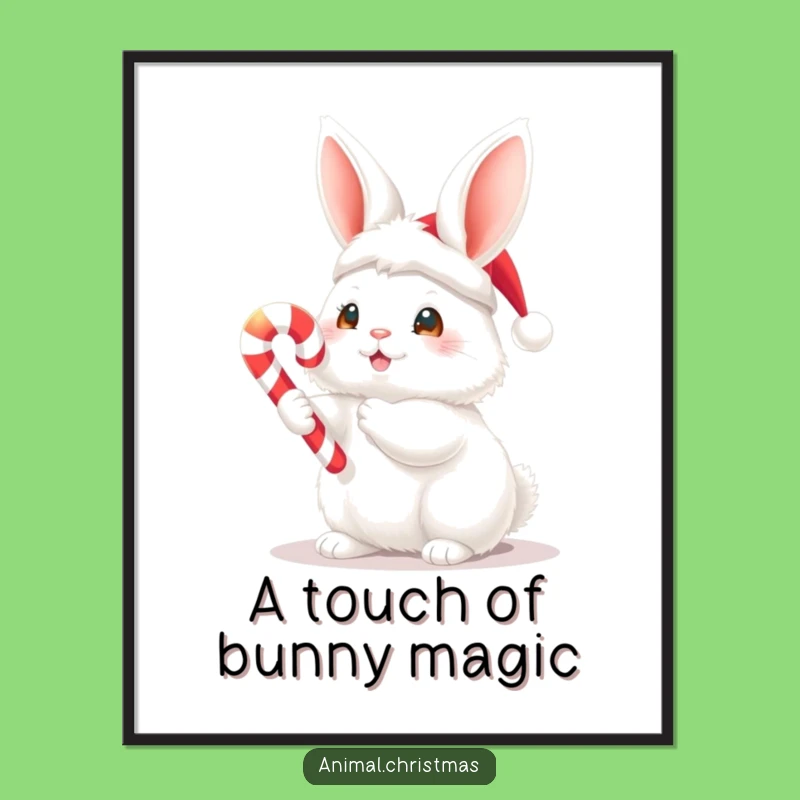 Funny Bunny With Candy Cane Digital Art - Instant Holiday Decor Download