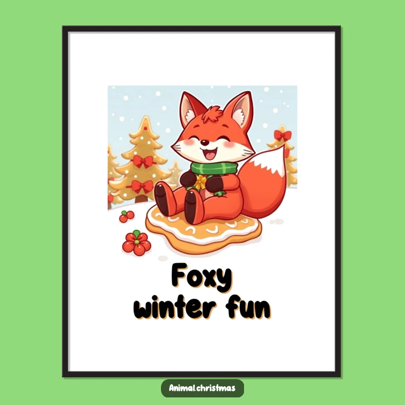Funny Fox Gingerbread Digital Art - Instant Winter Wall Decor